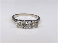 Three-Diamond Estate Ring, Old European Cut, 14K