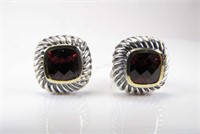 David Yurman Garnet Earrings, Sterling, 18K