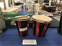 BLACK AND RED LACQUERED BONGO DRUMS WITH