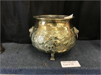 PAW FOOTED BRASS PLANTER WITH LION HEAD HANDLES