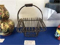 PATINATED, BENT IRON BASKET WITH BRAIDED HANDLE