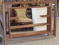 Unusual Vtg Wood Shelf w/ Mirrored Back
