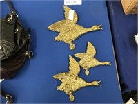 THREE PIECE BRASS GEESE IN FLIGHT WALL HANGINGS