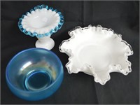 Fenton Silvecrest Ruffle Bowl, Vase & Aqua Bowl