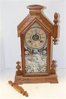 Wood Carved Clock with Etched Glass Door