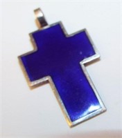 800 Silver & Blue Enameled Cross Pendant