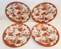 Set Of 4 Oriental Signed Hand Painted Plates