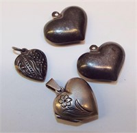 Group Of Sterling Silver Heart Pendants
