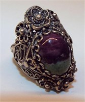 Sterling Silver Filigree Ring With Two Tone Stone