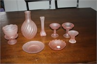 9 Pieces of Frosted Pink Glass