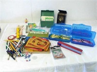 Crayola crayons, pens, pencils, recipe box, audio