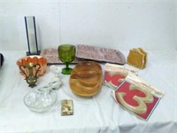 Vintage items: cafeteria trays, wood