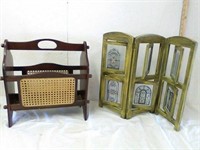 Wood magazine rack & small wood screen with glass