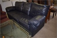 Navy Blue Leather Sofa - Two Sections Recline