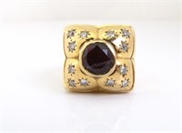 18K Yellow Gold Gentleman's Garnet, Diamond Ring