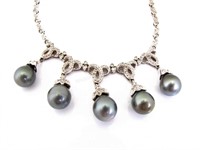 14K White Gold, Diamond, Tahitian Pearl Necklace