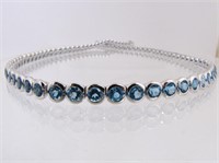 Blue Topaz Riviera Necklace, 18K White Gold