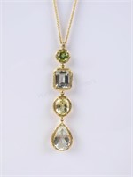 Peridot and Aquamarine Drop Pendant, Chain, 14K YG