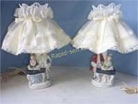 Pair of China Figurine Dresser Boudoir Lamps