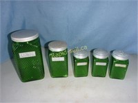 Green Depression Glass Hoosier Jars