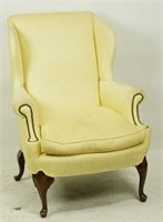 CHIPPENDALE STYLE WING CHAIR IN CREAM FABRIC