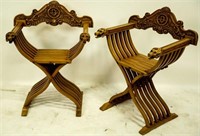 PAIR ROMAN CAMPAIGN STYLE WOODEN FOLDING CHAIRS