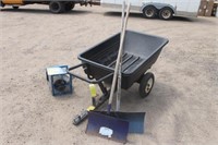 Single Axle Lawn Cart with (2) Snow Shovels and