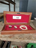 Small Jewelry Box W/ Bracelet Adn Clip On Earrings