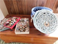 Old Spools of Thread; Woven Rag Baskets