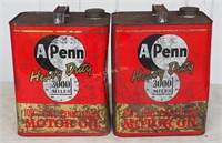 2 Two Gallon A Penn Motor Oil Empty Cans Lot