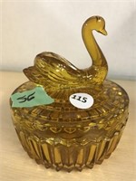 Amber Glass Lidded Dish - Lid Has Swan On It