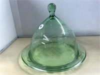 Lidded Cheese Dish Green Tinted Glass