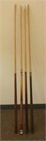 Lot of 4 Two Piece Pool Cues, 2 Need Tips