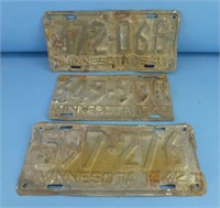 3 Minnesota License Plates from the 1940's