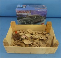 Carved Wood Figures and Car Model