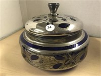 Cobalt Blue With Silver Overlay Dish With Lid