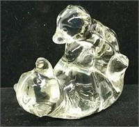 Yellow Glass Mama Bear & Cub Figurine