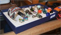 Tray of Costume Jewelry Rings and Beaded Bracelet