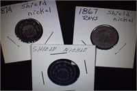 1867, 68, 74  Five-Cent Shield Coins