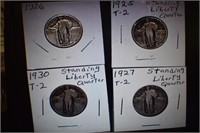 (4) Standing Liberty Quarters - 1925-1927, 1930