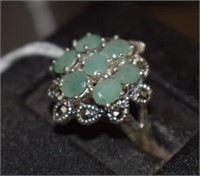 Sterling Silver Ring w/ Emeralds and Marcasite