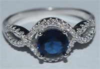 Size 10 Sterling Silver Ring w/ Blue Stone and
