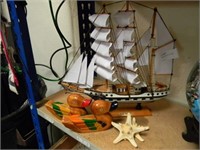 SIMON BOLIVAR SHIP MODEL & WOOD DUCKS -NAUTICAL
