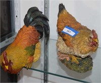 Chicken Statuette and Rooster Shelf Sitter