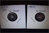 1835 and 1853 Half Dimes