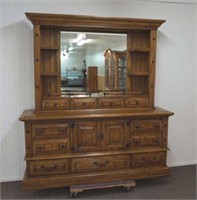Distressed Oak Triple Dresser with Mirror