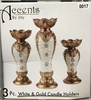 Accents by Jay 3 white & gold candle holders $50 R