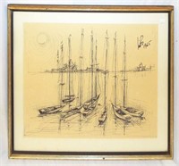 Artist Signed Drawing Of Sailboats
