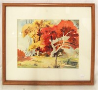 Artist Signed Watercolor Of Trees