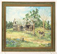 J. Cole 1973 Oil On Canvas Barn Scene With Donkey